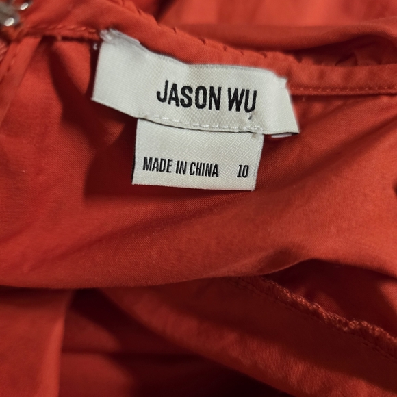 Jason Wu Red Fire Ruffled A-Line Sleeveless Square Neck Midi Dress Size 10 - Picture 11 of 13